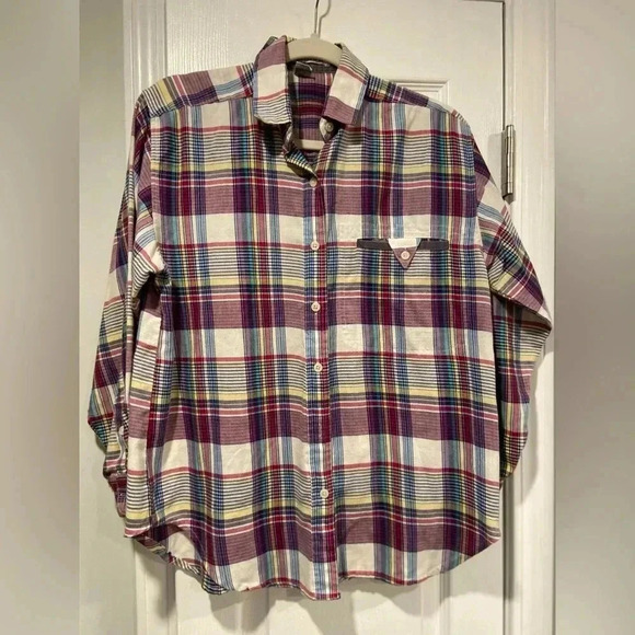 VTG Averroe Cotton Blend Plaid Flannel Corduroy Trim Triangle Locket Size S - Picture 1 of 12